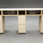 TD-589D Doube Nails Table Dark Wood + Light Top Mable White (1)